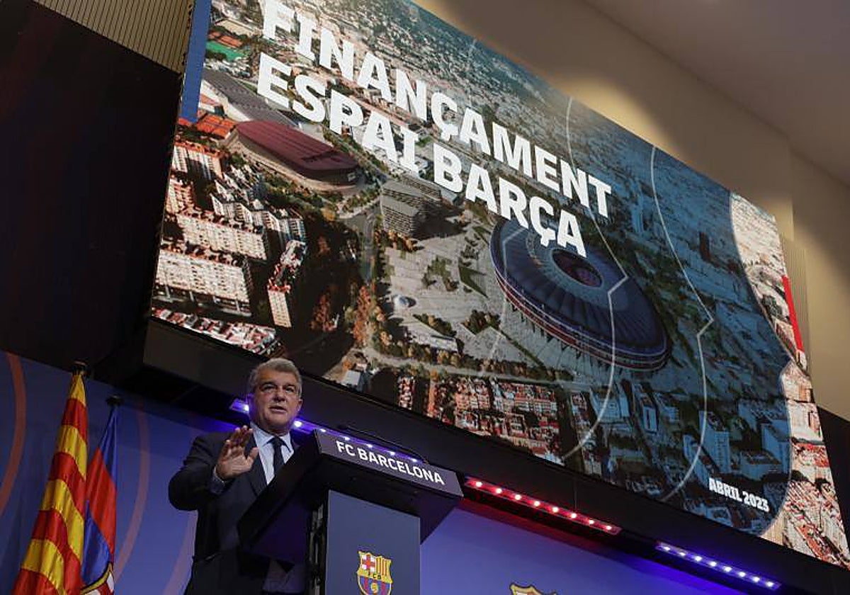 Laporta, explicando este jueves la financiación del Espai Barça