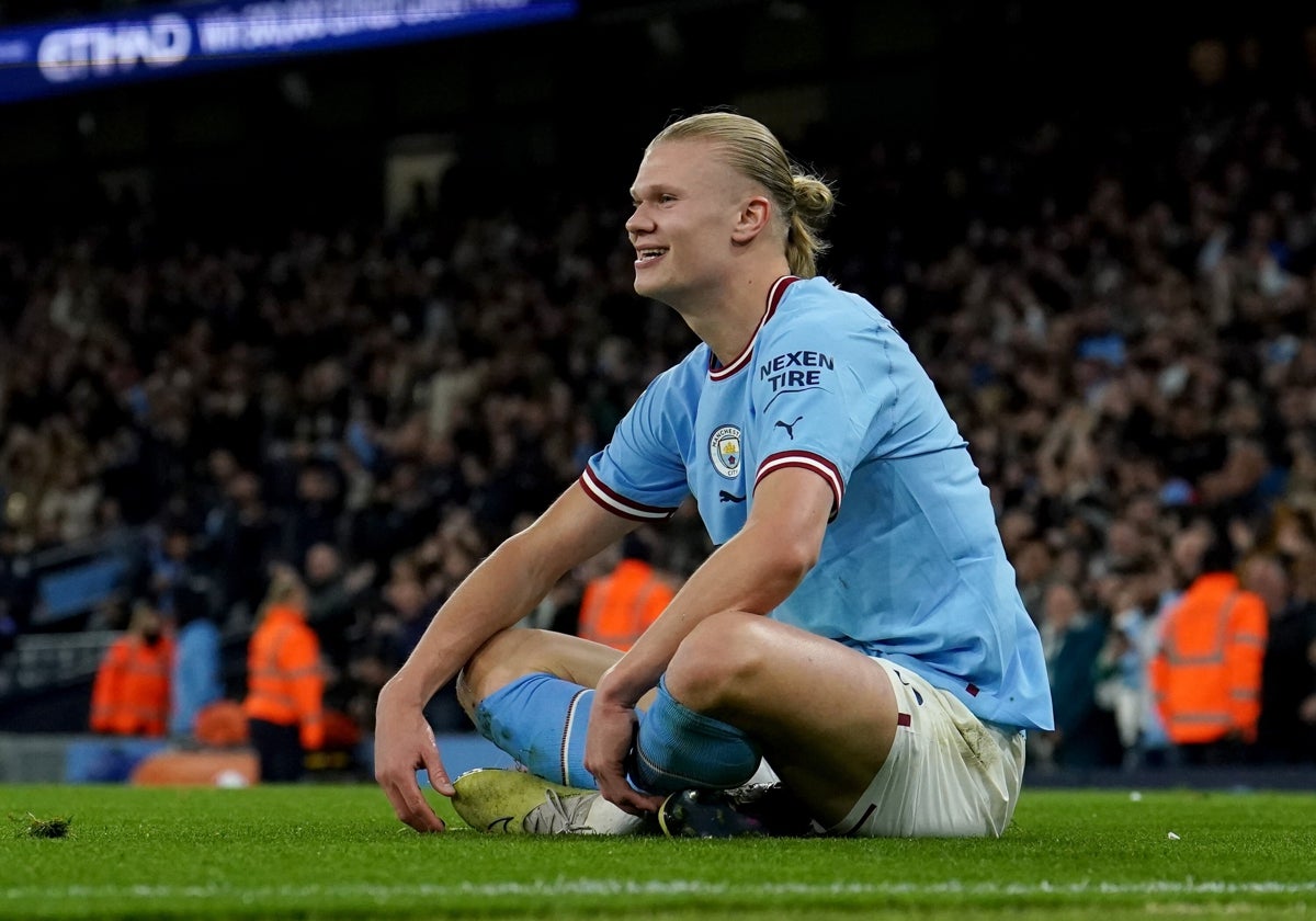 Haaland celebra un gol ante el West Ham en la Premier League