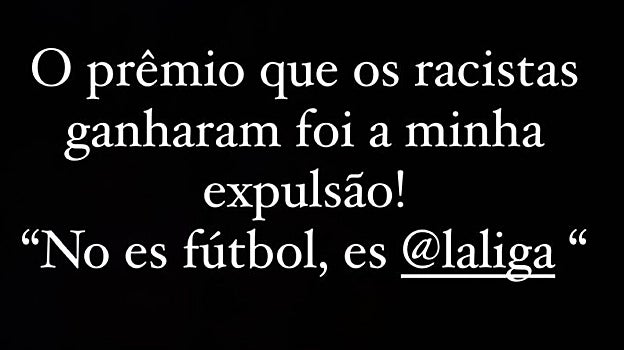 Mensaje publicado por Vinicius en Instagram tras el partido frente al Valencia