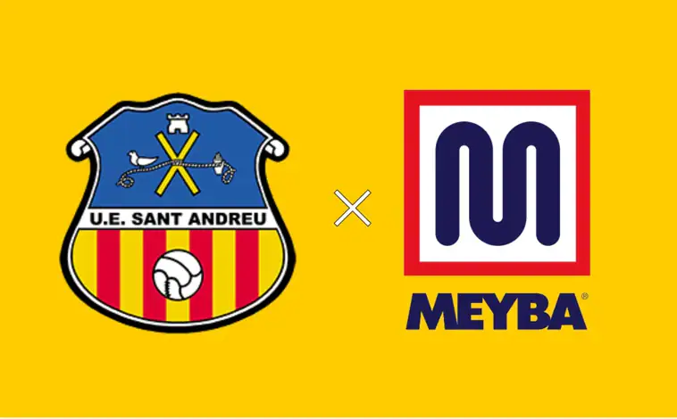 Imagen principal - La marca deportiva Meyba regresa al fútbol español de la mano del Sant Andreu. Jugadores como Diego Armando Maradona, en el Barcelona, o Gabriel Humberto Calderón, en el Betis, ya lucieron sus camisetas en la década de los 80