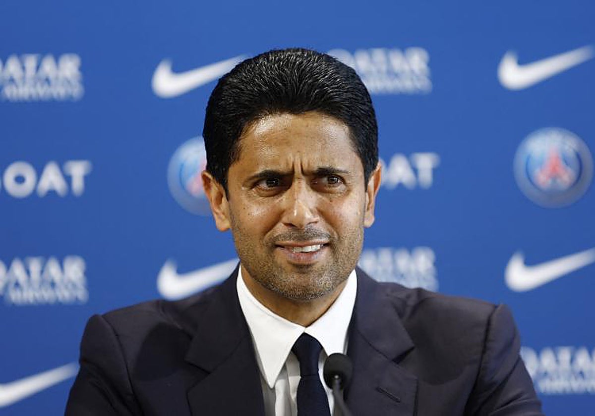 Nasser al-Khelaifi , durante la presentación de Luis Enrique como entrenador del PSG