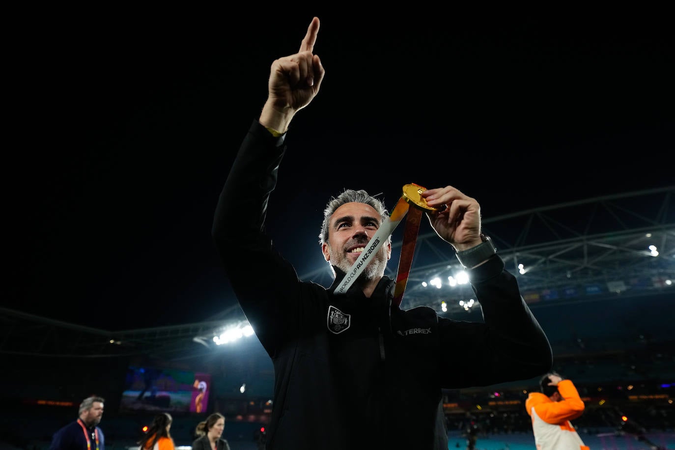 Jorge Vilda, seleccionador de España, celebra la victoria como Campeón del Mundo