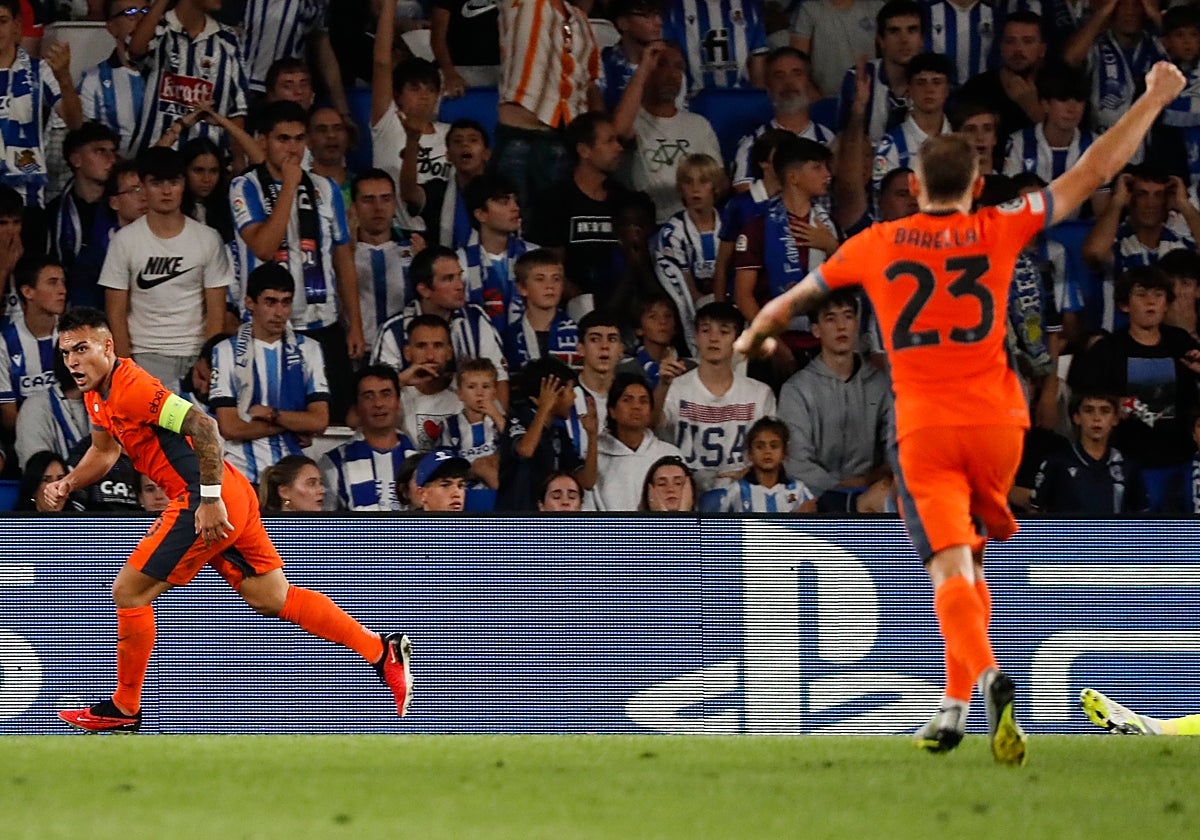 Lautaro Martínez celebra el empate final