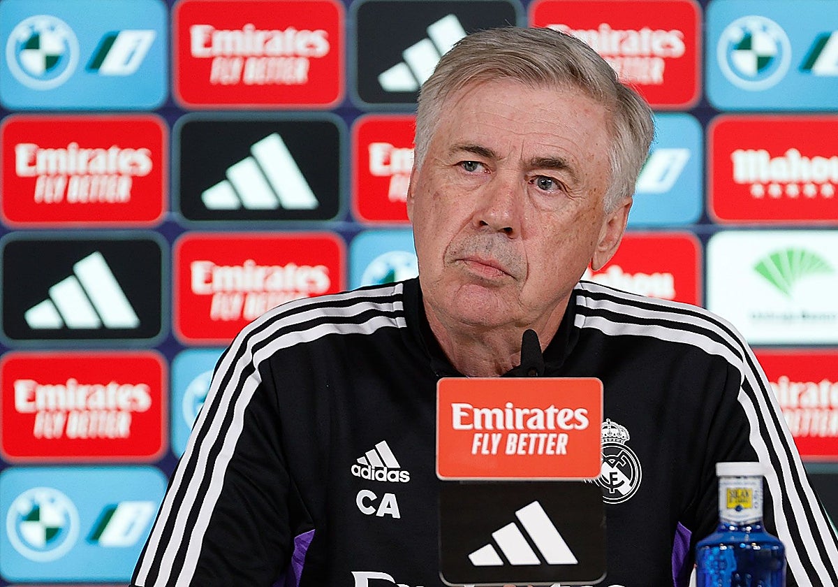 Carlo Ancelotti, en la sala de prensa de Valdebebas