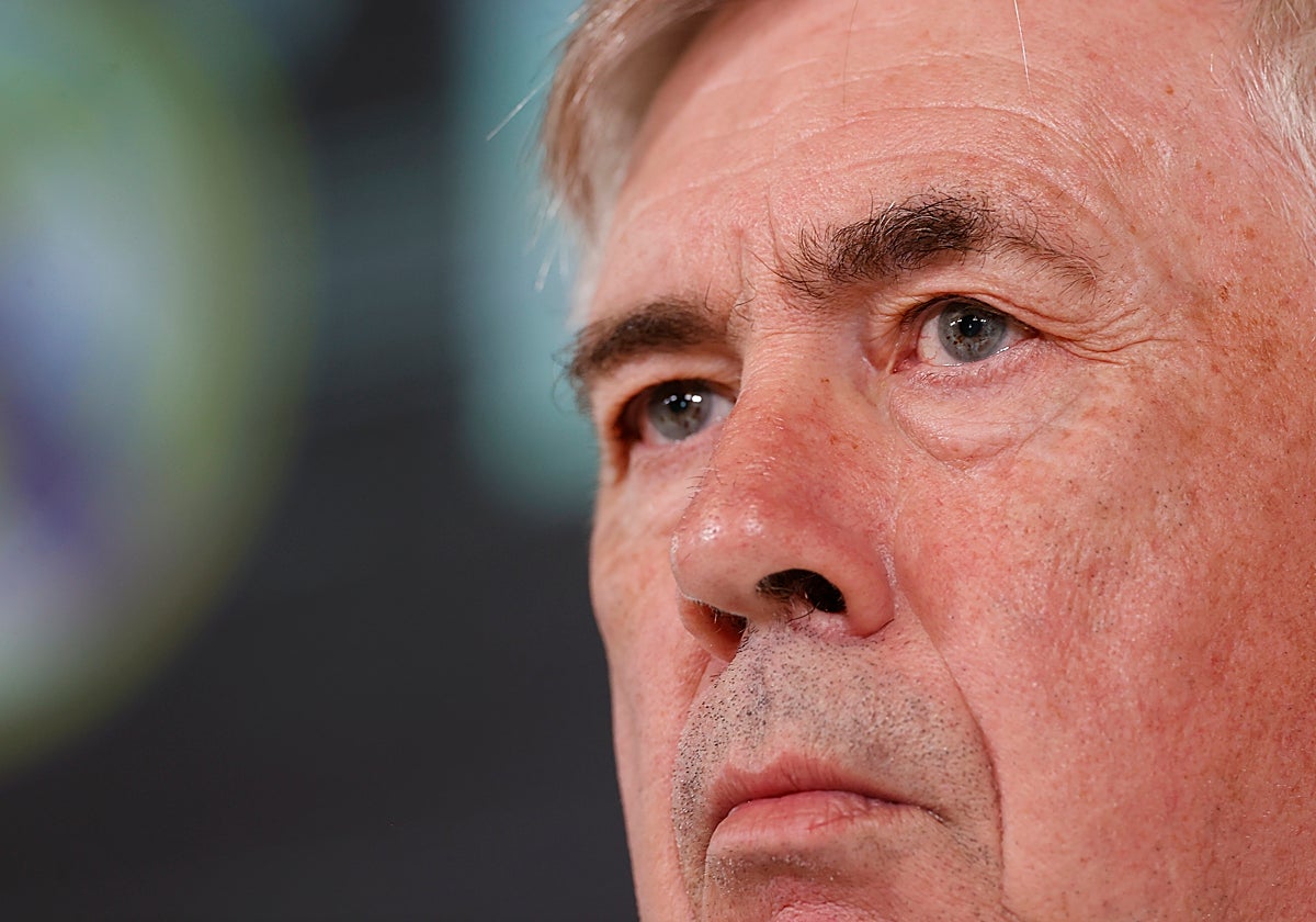 Carlo Ancelotti, en la rueda de prensa de hoy en Valdebebas