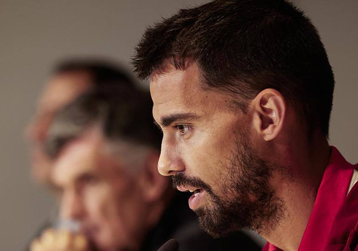 Imagen de Suso durante la rueda de prensa previa al partido ante el PSV de Champions League