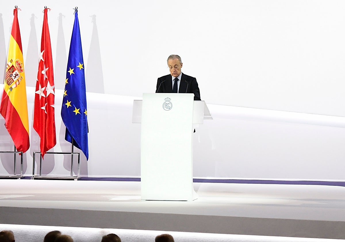 Florentino Pérez, durante un momento de su intervención en la Asamblea