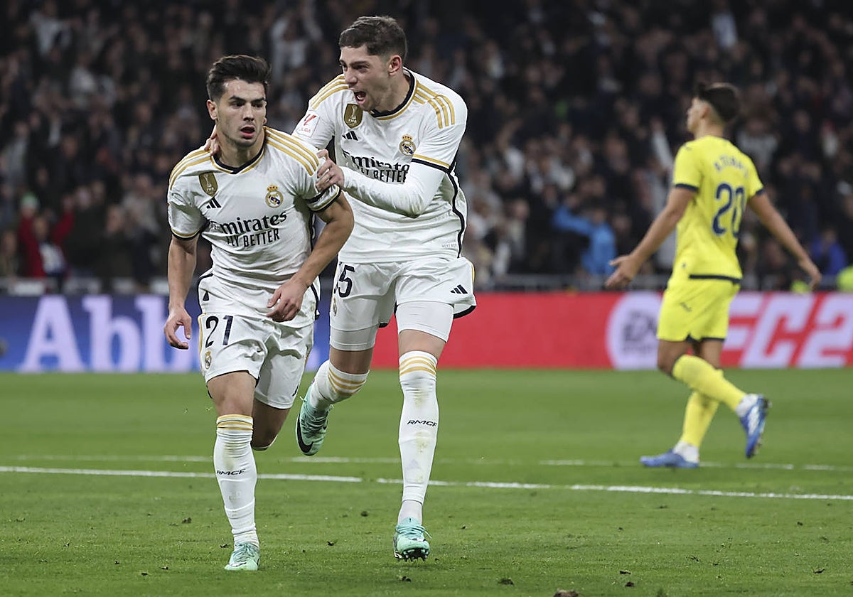 Brahim celebra el 2-0 en el Bernabéu