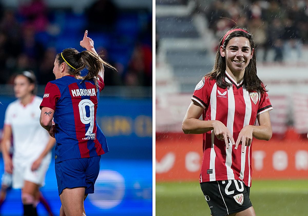 Mariona Caldentey y Ane Elexpuru celebran sus goles en cuartos de final de la Copa de la Reina