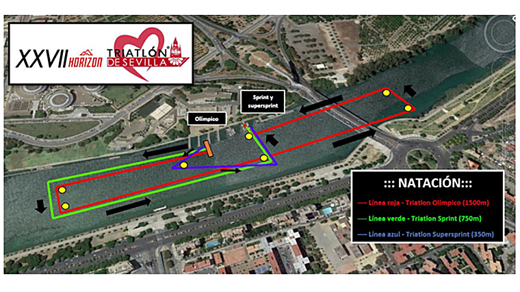Viario y croquis de la prueba de natación
