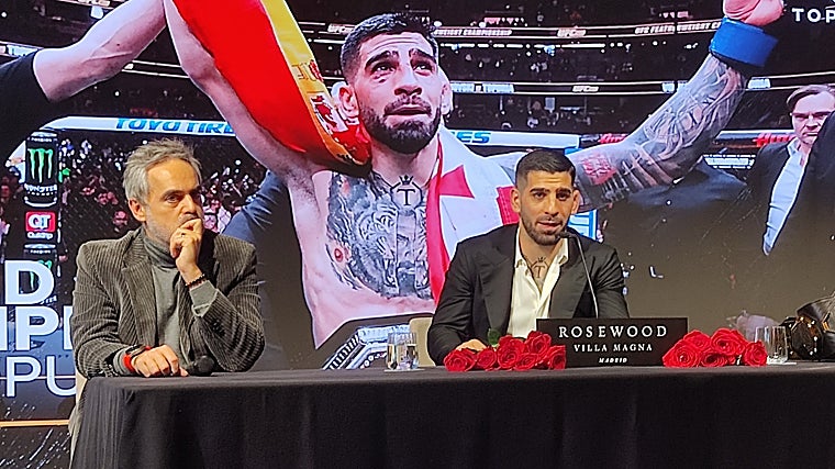 Ilia Topuria, durante la rueda de prensa en el hotel Villa Magna