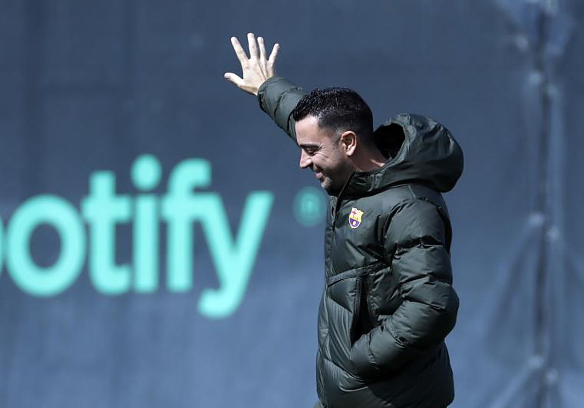 Xavi, durante el entrenamiento de este sábado