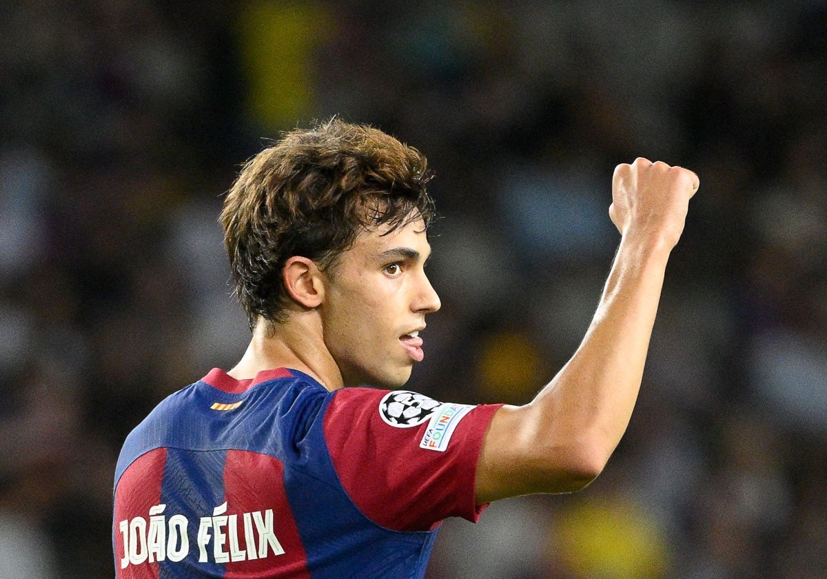 Joao Félix reacciona tras marcar un gol con el Barcelona