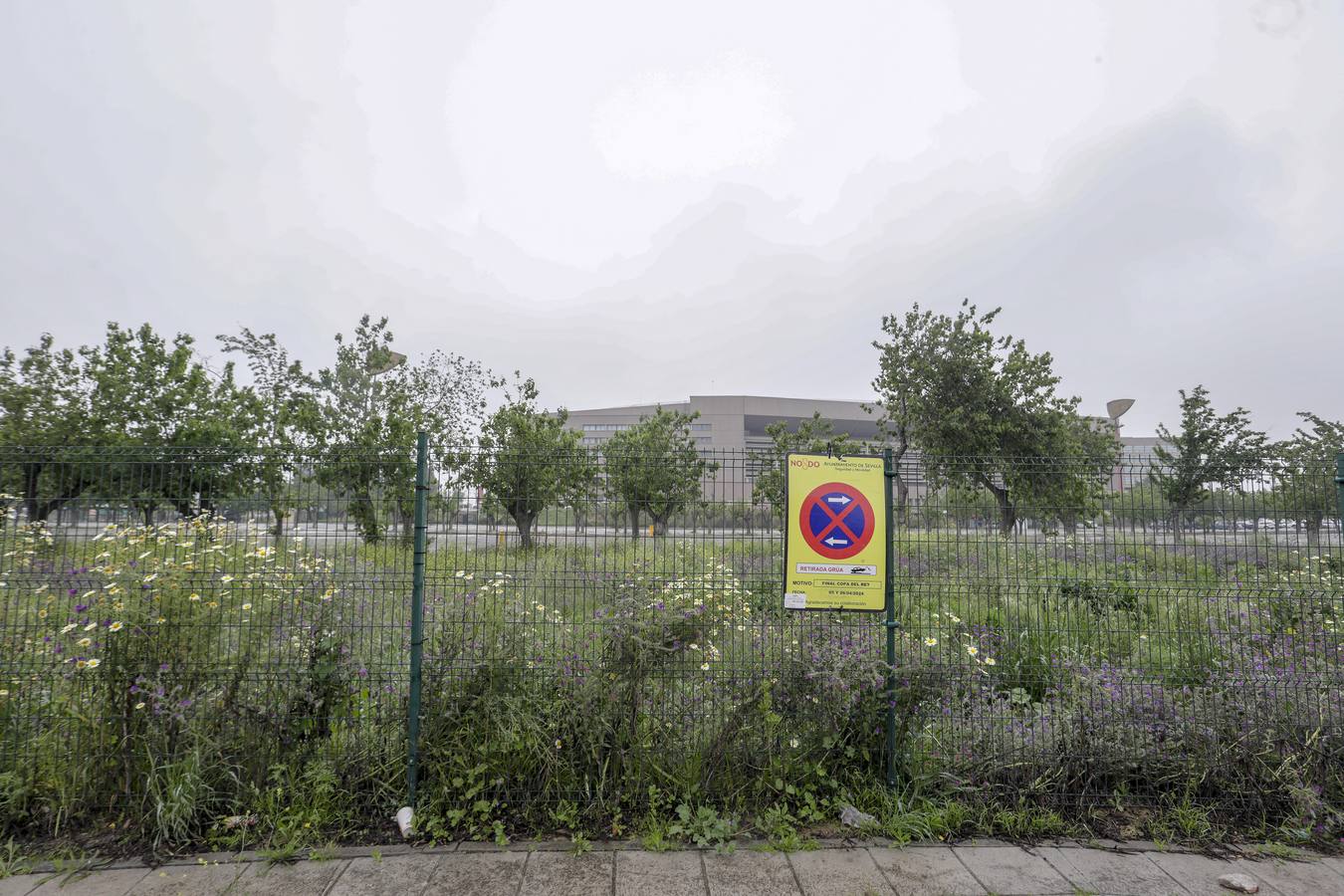Los aledaños del estadio de La Cartuja presentan numerosos desperfectos