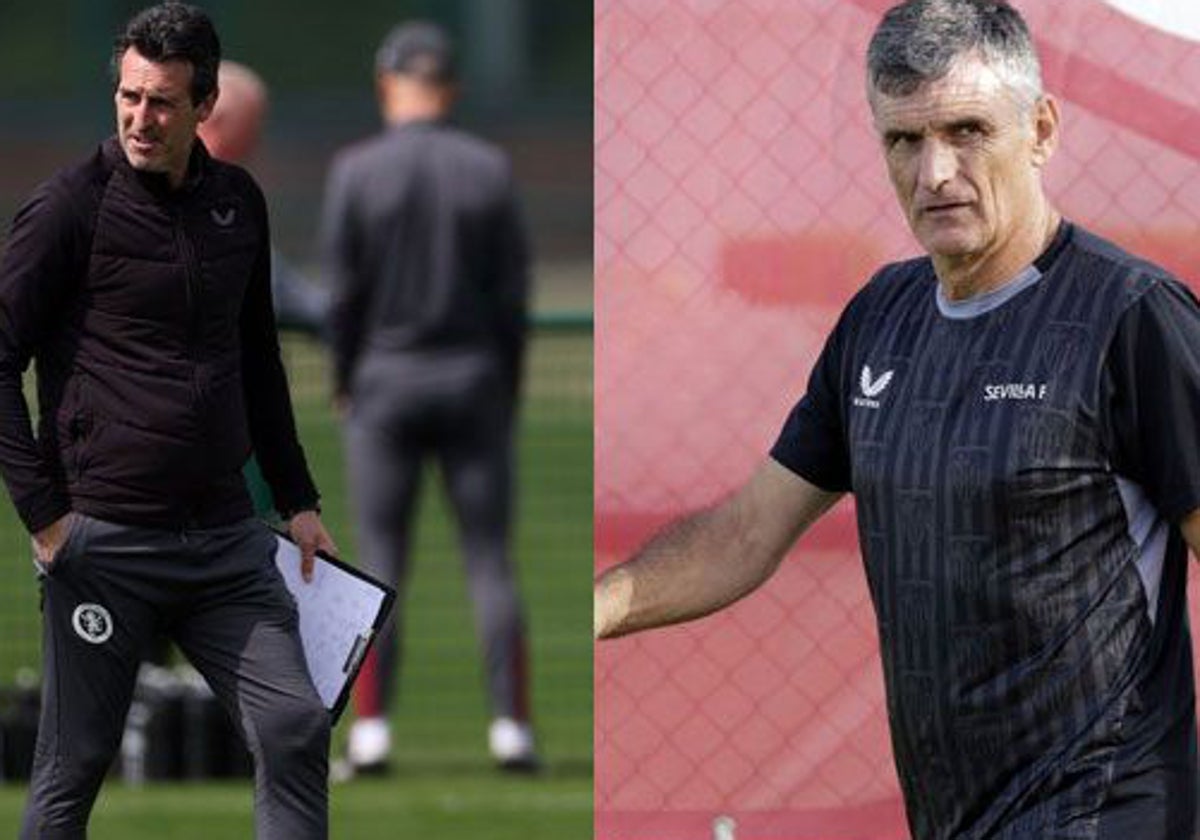 Unai Emery y José Luis Mendilibar, durante entrenamientos de esta temporada 23-24