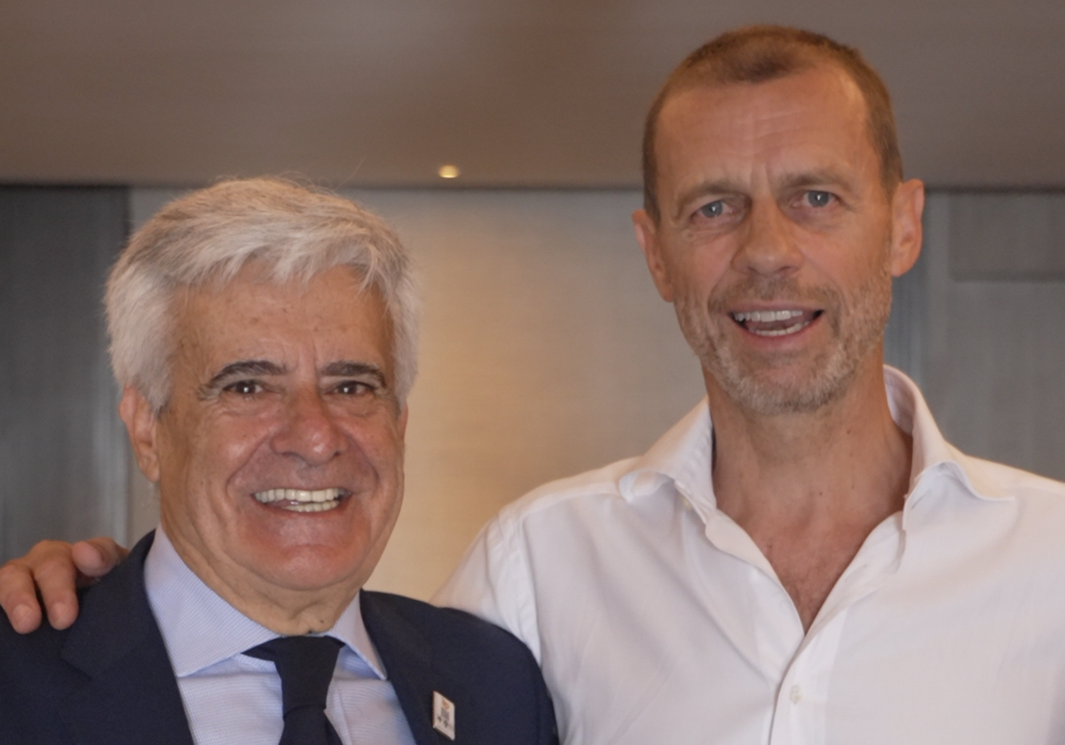 Pedro Rocha, presidente de la RFEF, junto Aleksander Ceferin, líder de la UEFA