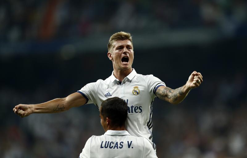 Kroos celebra un gol en un partido de Liga ante el Celta