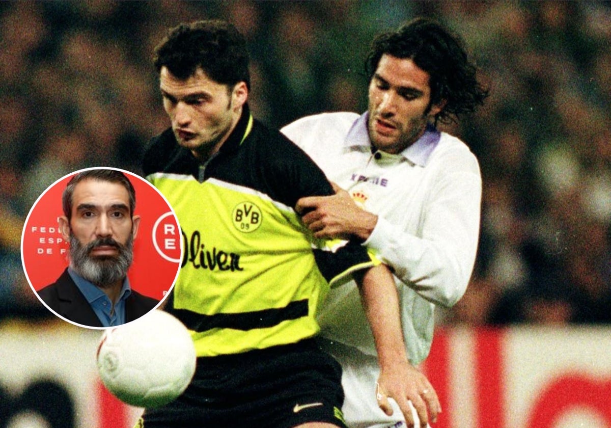 Chapuisat y Fernando Sanz, en el Borussia Dortmund-Madrid de 1998
