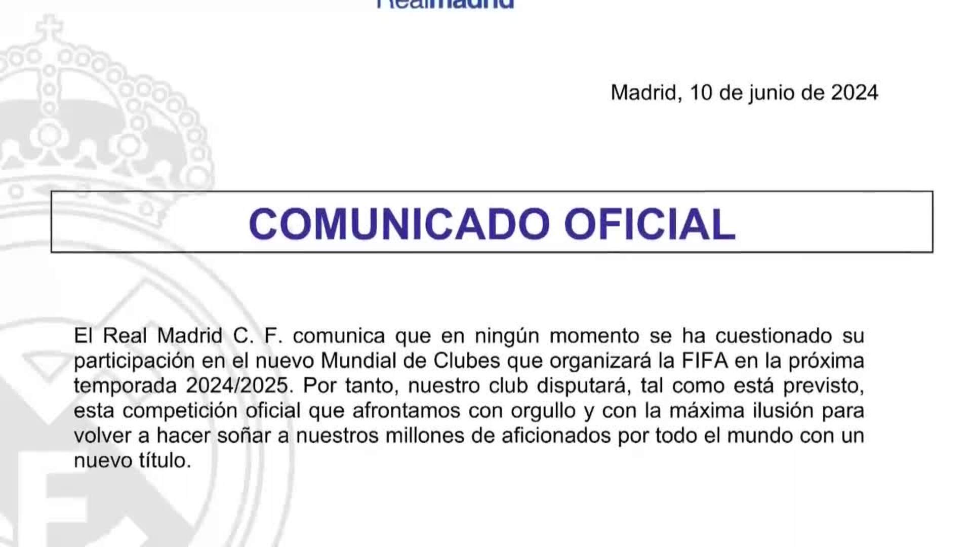 El Real Madrid confirma que disputará el Mundial de clubes tras las ...