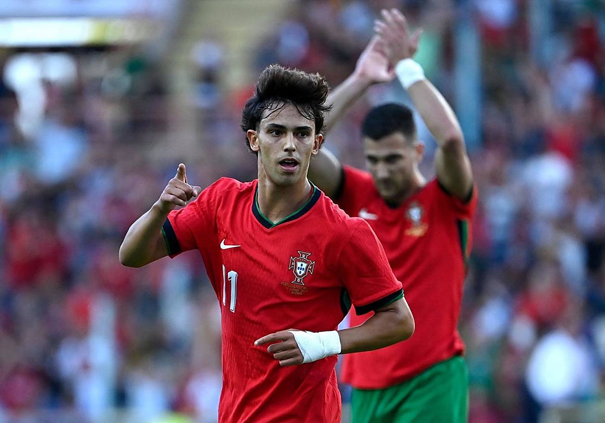 Joao Félix celebra celebra un gol con la selección de Portugal
