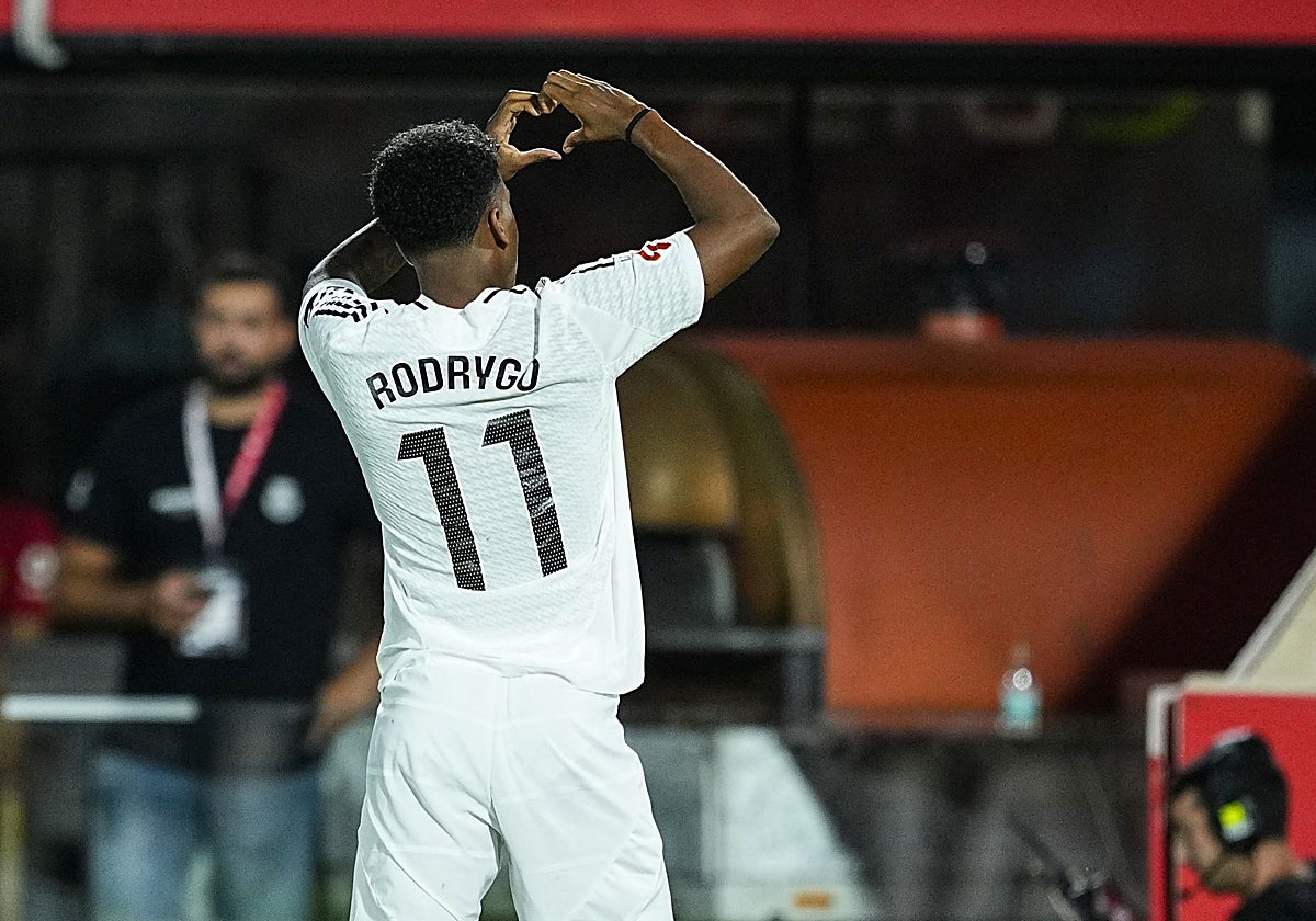 Rodrygo, celebrando su gol en Son Moix del pasado domingo