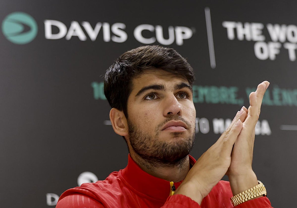 Carlos Alcaraz, durante la rueda de prensa previa a la Copa Davis
