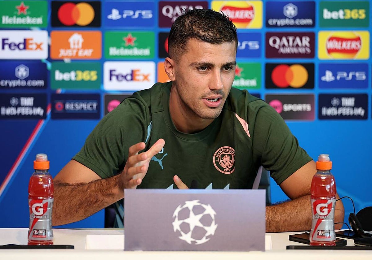 Rodri en la rueda de prensa previa al Manchester City-Inter de Champions