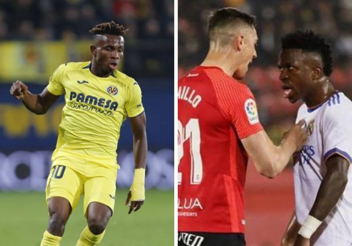 A la izquierda, Chukwueze. A la derecha Vinicius Jr durante el Mallorca-Real Madrid en el que recibió insultos racistas