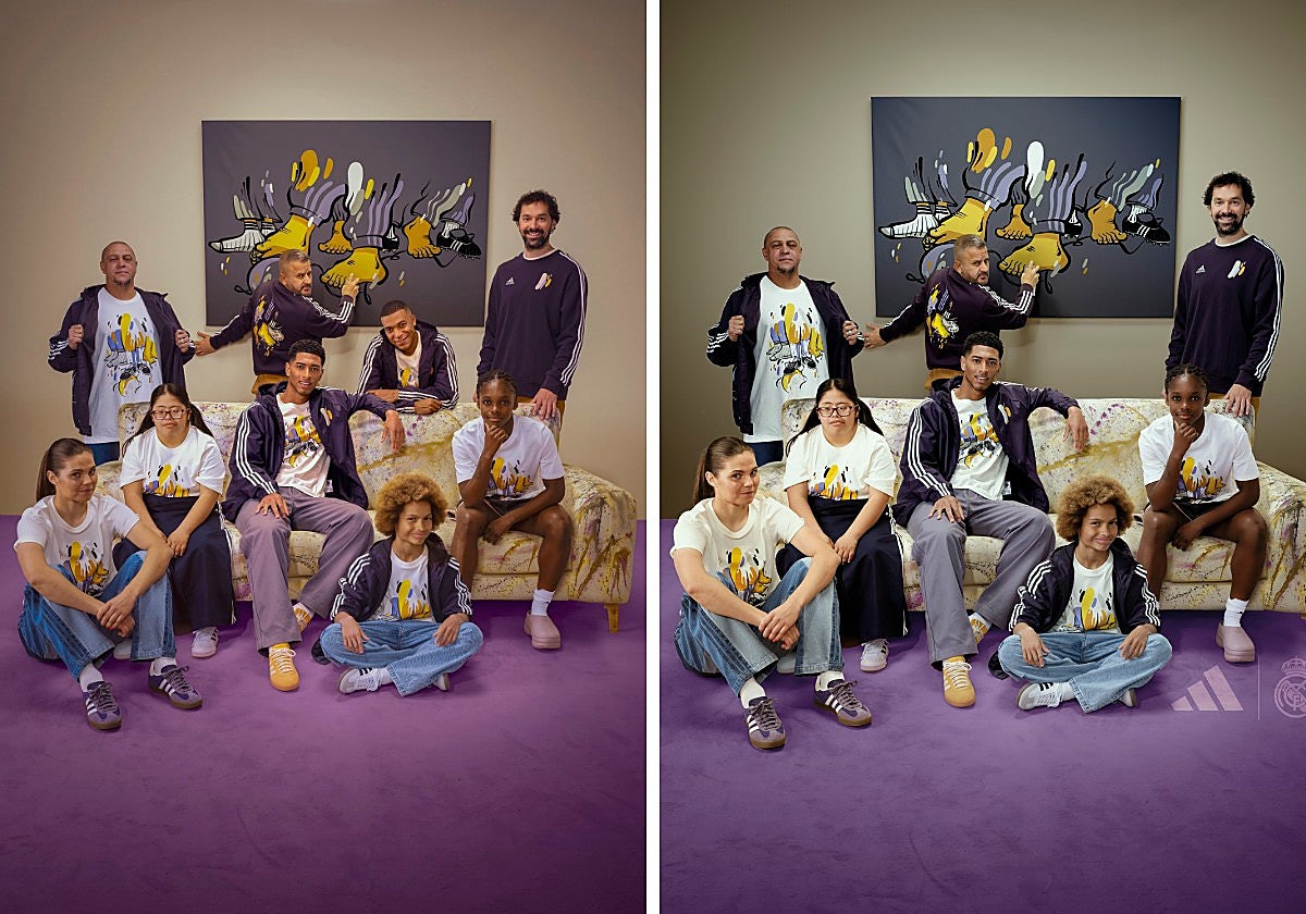 El antes y el después de la foto publicada por el Real Madrid
