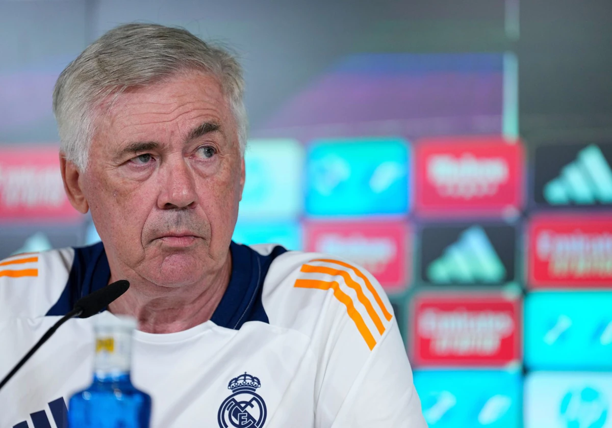 Carlo Ancelotti, en la sala de prensa de Valdebebas