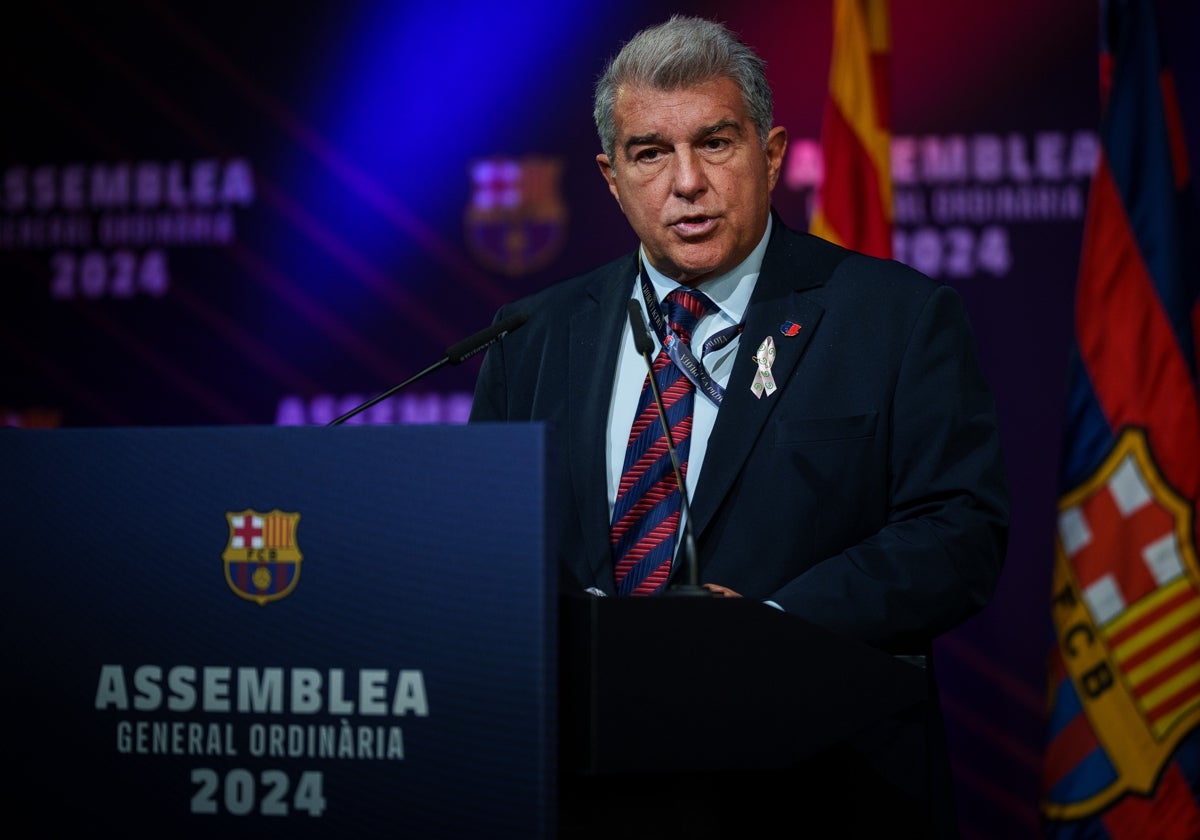 Joan Laporta en la asamblea de este sábado