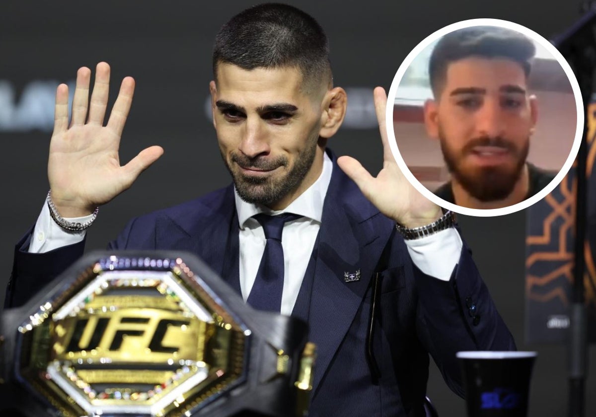 Ilia Topuria, junto al cinturón de la UFC. En el círculo, hace cinco años