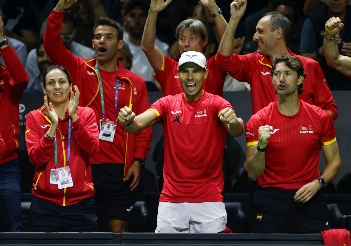 Nadal celebra un punto de Alcaraz