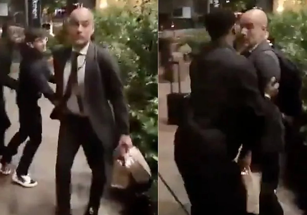 Momento en el que Guardiola intenta encararse con el aficionado que le increpa