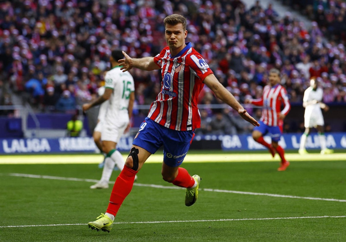 Sorloth celebra su gol en el Atlético-Getafe