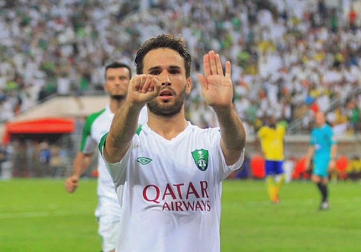 Dani Quintana, celebrando el único gol que marcó en el Al-Ahli