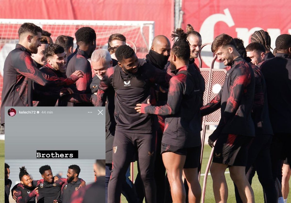 Imagen de Iheanacho con la plantilla a su vuelta y captura de su cuenta de Instagram.