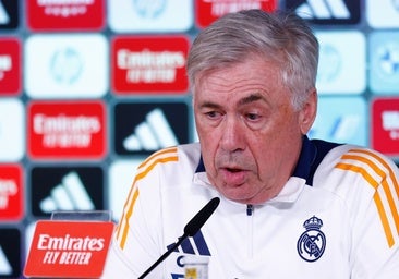 Carlo Ancelotti, en la sala de prensa de Valdebbas