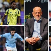 Javier Tebas, presidente de LaLiga, y Jhon Durán, Marmoush, Khvicha Kvaratskhelia y Nico González, los fichajes más caros del mercado de invierno