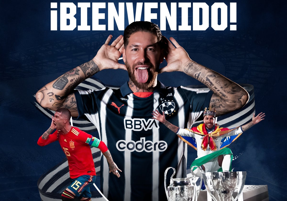 Con esta imagen anunció Rayados el fichaje de Sergio Ramos