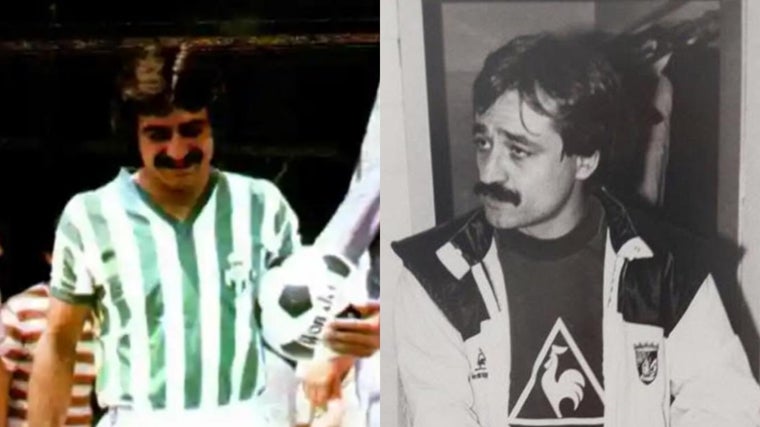 A la izquierda, Oliveira con un balón y la camiseta del Betis el día de su presentación, en 1979; a la derecha, como entrenador en el Vitoria de Guimaraes unos diez años después