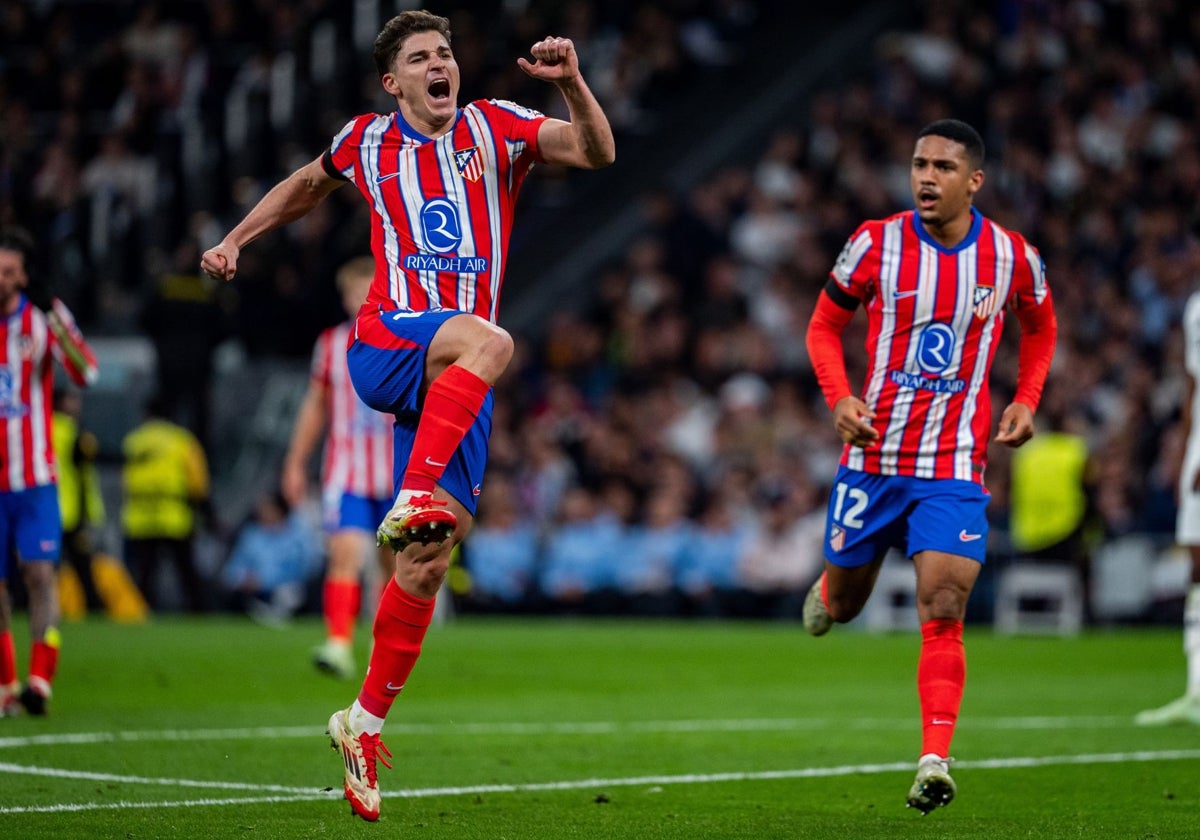 Julián Álvarez, tras marcar al Madrid en el derbi europeo jugado en el Bernabéu