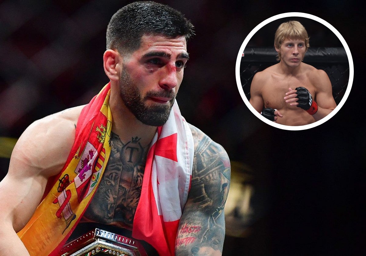 Ilia Topuria, con su cinturón de la UFC. En el círculo, Paddy Pimblett
