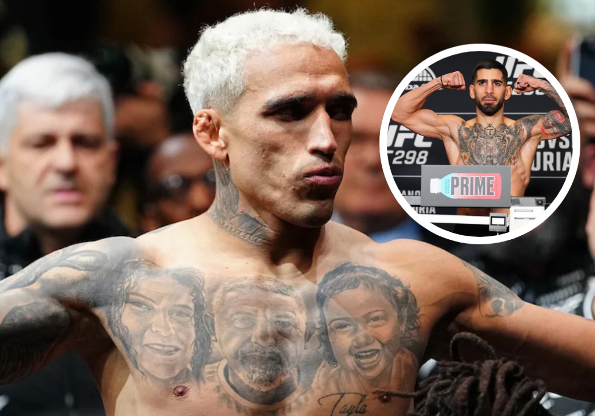 Charles Oliveira antes de uno de sus combates. En el círculo, Ilia Topuria
