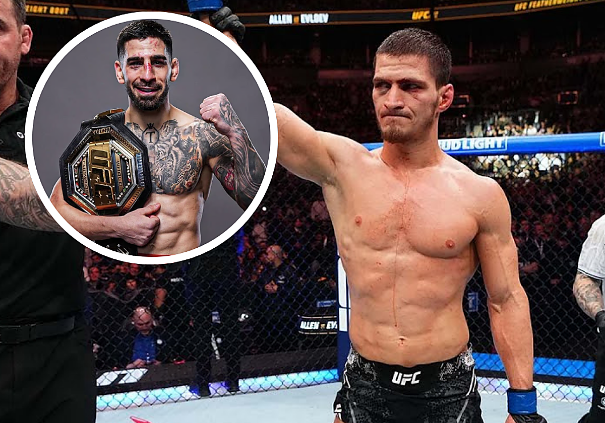 Movsar Evloev tras ganar uno de sus combates. En el círculo, Ilia Topuria