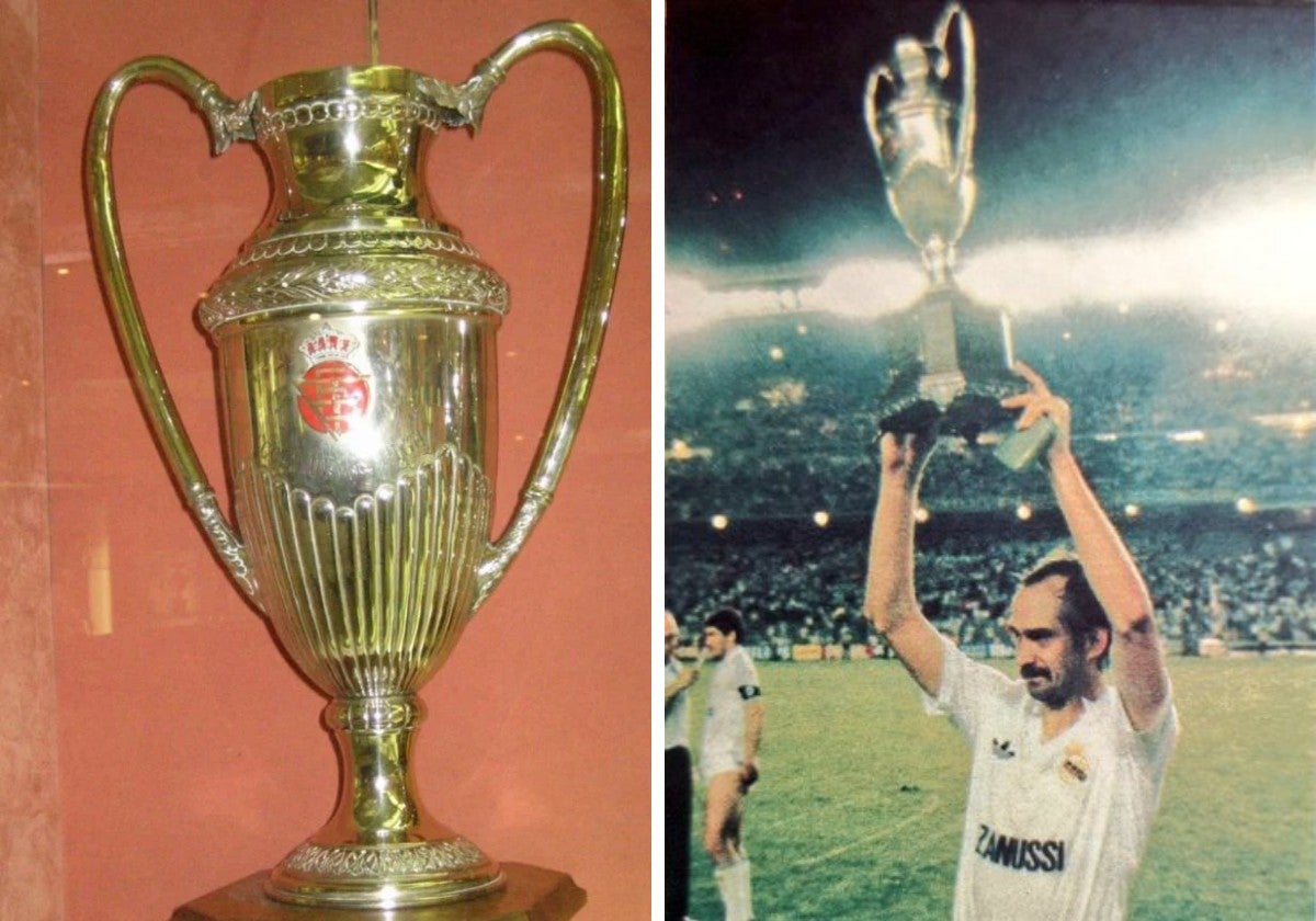 El alemán Stielike, capitán del Real Madrid, levanta la Copa de la Liga 1984-85