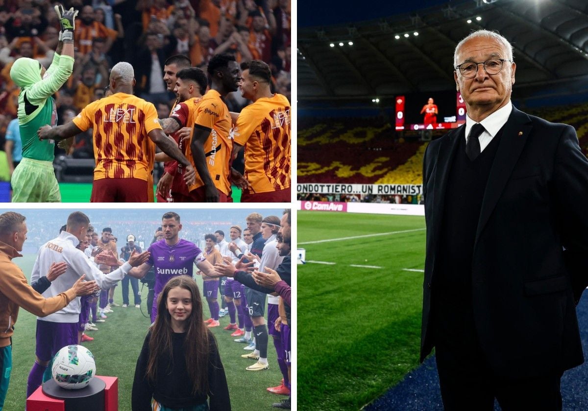 Muslera celebra su gol, Vertonghen con su hija y Ranieri ante el tifo de los hinchas de la Roma