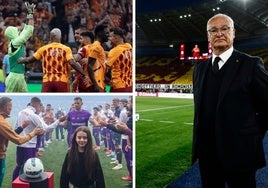 Muslera celebra su gol, Vertonghen con su hija y Ranieri ante el tifo de los hinchas de la Roma