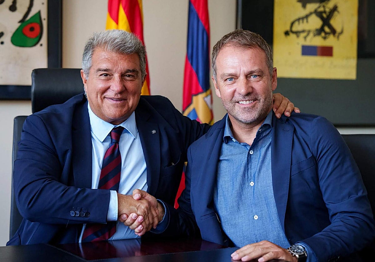 Flick y Laporta celebran la continuidad del técnico