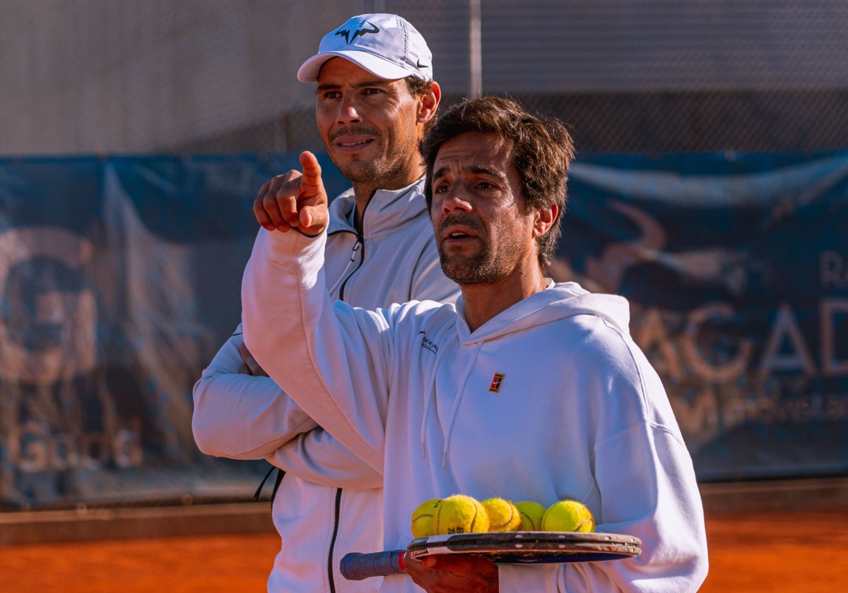 Marcaccio, con Nadal, en un entrenamiento en la Rafa Nadal Academy